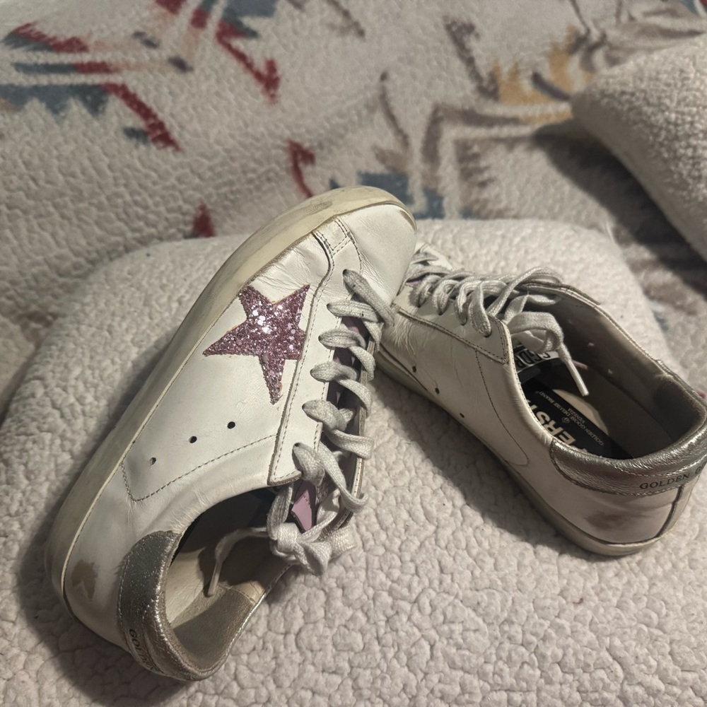 Golden Goose White Sneakers with Glitter Pink Star